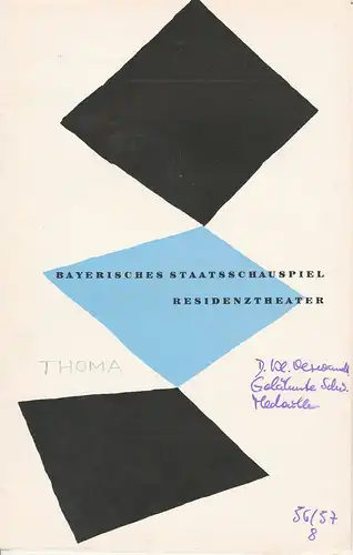 Bayerisches Staatsschauspiel, Kurt Horwitz, Rolf Schaefer: Programmheft Ludwig-Thoma-Abend 8. Mai 1957 Residenztheater Spielzeit 1956 / 57 Heft 8. 