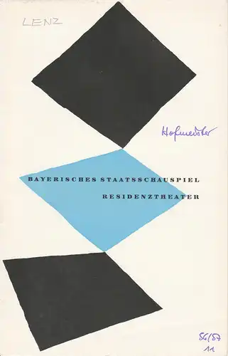 Bayerisches Staatsschauspiel, Kurt Horwitz, Rolf Schaefer: Programmheft Der Hofmeister. Komödie von J. M. Reinhold Lenz. 7. August 1957 Residenztheater Spielzeit 1956 / 57 Heft 11. 