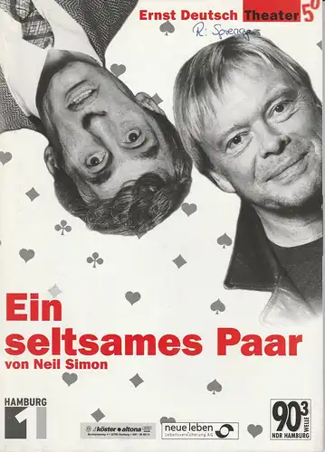 Ernst Deutsch Theater, Isabella Vertes-Schütter, Wolfgang Borchert, Jürgen Apel: Programmheft Ein seltsames Paar von Neil Simon. Premiere 22. November 2001 Spielzeit 2001 / 2002. 