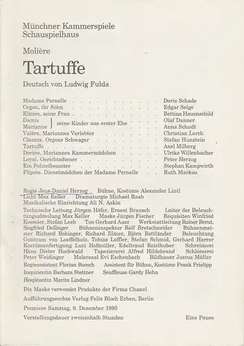 Münchner Kammerspiele  Schauspielhaus, Dieter Dorn, Michael Raab, Hermann Malzer, Undine Damköhler: Programmheft Tartuffe von Moliere. Premiere am 9. Dezember 1995 Schauspielhaus Spielzeit 1995 / 96 Heft 2. 