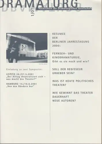Dramaturgische Gesellschaft DG, Henning Rischbieter: DRAMATURG Zeitschrift der Dramaturgischen Gesellschaft 1 / 01. 