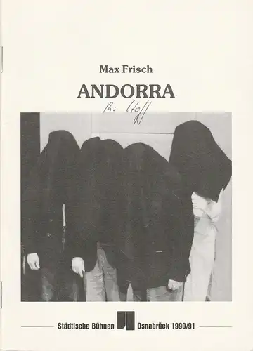 Städtische Bühnen Osnabrück, Norbert Kleine Borgmann, Michael Dischinger: Programmheft Max Frisch: ANDORRA. Premiere 18. November 1990 Spielzeit 1990 / 91 Nr. 4 Großes Haus. 