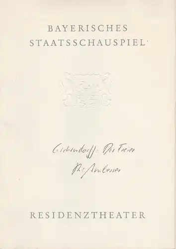 Bayerisches Staatsschauspiel, Helmut Henrichs, Dieter Hackemann: Programmheft Neuinszenierung DIE FREIER. Lustspiel von Joseph von Eichendorff. Premiere 4. Juni 1967 Residenztheater. 