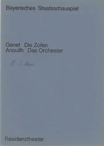 Bayerisches Staatsschauspiel, Helmut Henrichs, Ernst Wendt, Rudolf Betz ( Fotos ): Programmheft Das Orchester / Die Zofen. Premiere 15. Juni 1969 Residenztheater. 
