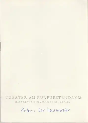 Theater am Kurfürstendamm, Haus der Freien Volksbühne Berlin, Bernhard Specht: Programmheft Der Hausmeister. Stück von Harold Pinter. 17. März 1962 Spielzeit 1961 / 62. 