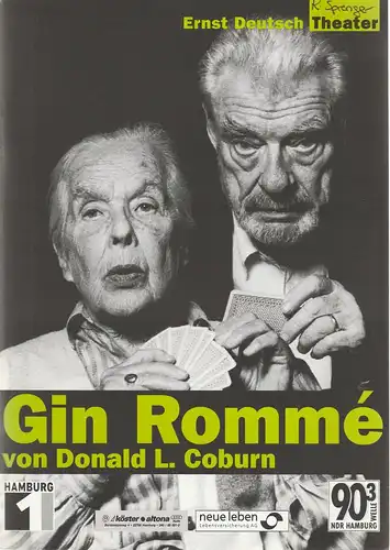 Ernst Deutsch Theater, Isabella Vertes-Schütter, Wolfgang Borchert, Jürgen Apel, Isabella von Klass: Programmheft GIN ROMME von Donald L. Coburn. Premiere 7. Juni 2001 Spielzeit 2000 / 2001. 