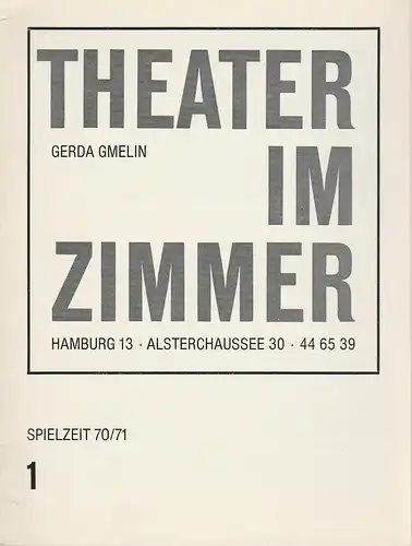 Theater im Zimmer, Gerda Gmelin, Thomas Kylau: Programmheft Philippe Adrien: Sonntags am Meer Spielzeit 1970 / 71 August 1970. 