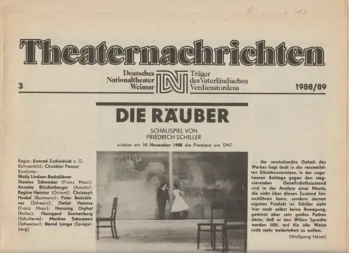 Deutsches Nationaltheater Weimar, Fritz Wendrich, Christine Schild: Theaternachrichten Deutsches Nationaltheater Weimar 3 - 1988 / 89. 