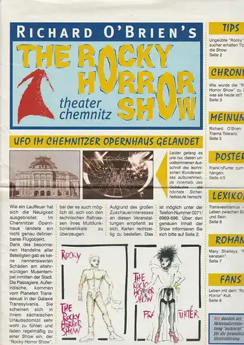 Städtische Theater Chemnitz, Rolf Stiska, Carla Neppl: Programmheft Richard O'Brien´s THE ROCKY HORROR SHOW 30. März 1999. 