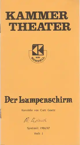 Kammertheater am Rondell Karlsruhe, Wolfgang Reinsch: Programmheft DER LAMPENSCHIRM. Komödie von Curt Goetz Spielzeit 1986 / 87 Heft 1. 