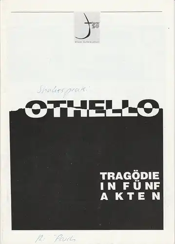 Theater der Stadt Schweinfurt, Rüdiger R. Nenzel: Programmheft William Shakespeare: OTHELLO 25. April 1995 Spielzeit 1994 / 95 Heft 18. 