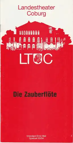 Landestheater Coburg, Ernö Weil, Frank Wilmes, Annette Zühlke: Programmheft DIE ZAUBERFLÖTE. Oper von Wolfgang Amadeus Mozart. Premiere 24. September 1993 Spielzeit 1993 / 94 Heft 1. 