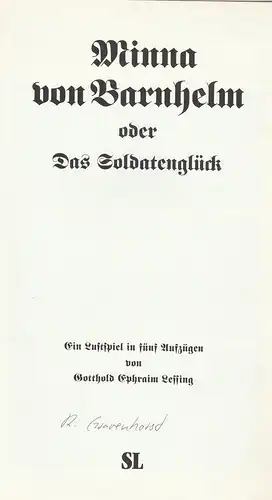 Stadttheater Luzern, Horst Statkus, Ursula Werdenberg, Irene Weber: Programmheft Lessing: MINNA VON BARNHELM Premiere 10. Januar 1995 Spielzeit 1994 / 95 Nr. 10. 