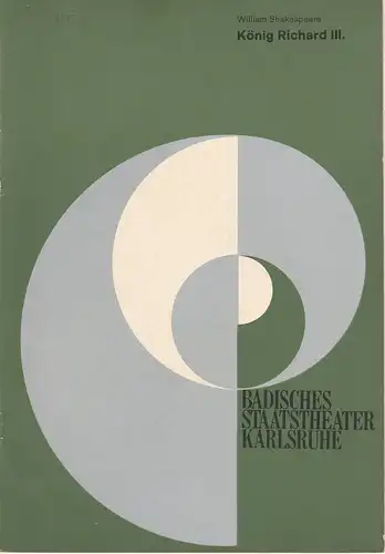 Badisches Staatstheater Karlsruhe, Hans-Georg Rudolph, Wilhelm Kappler: Programmheft KÖNIG RICHARD DER DRITTE III. Schauspiel von William Shakespeare. Premiere 27. September 1970 Spielzeit 1970 / 71 Heft 2. 