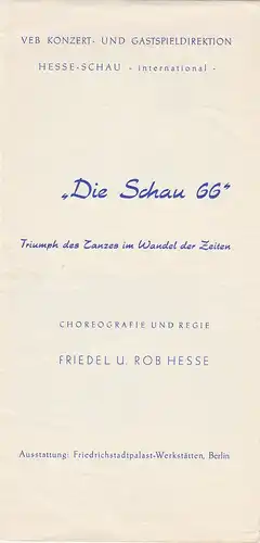 VEB Konzert- und Gastspieldirektion Hesse Schau international: Programmheft Die Schau 66. Triumph des Tanzes im Wandel der Zeiten. 