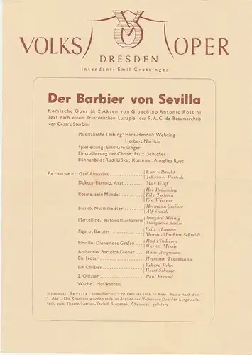 Volksoper Dresden Emil Grotzinger: Programmheft Rossini: DER BARBIER VON SEVILLA. 