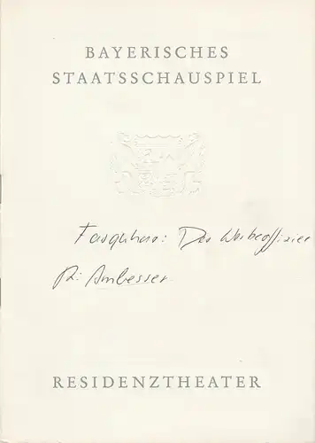 Bayerisches Staatsschauspiel, Helmut Henrichs, Dieter hackemann: Programmheft DER WERBEOFFIZIER. Lustspiel von George Farquhar. Premiere 13. Februar 1966 Residenztheater. 