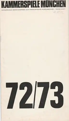 Münchner Kammerspiele, August Everding, Klaus Kemetmüller, Wolfgang Zimmermann: Programmheft Gerhart Hauptmann: DIE RATTEN. Premiere 17. November 1972 Spielzeit 1972 / 73 Heft 2. 