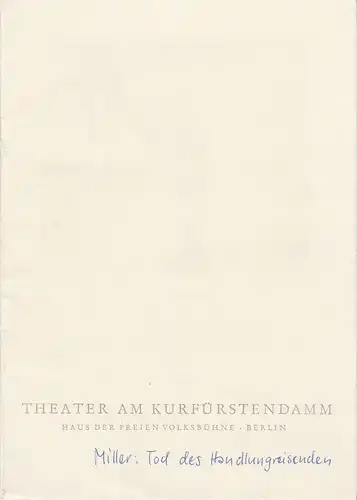 Theater am Kurfürstendamm, Bernhard Specht: Programmheft DER TOD DES HANDLUNGSREISENDEN von Arthur Miller. Ab 6. Oktober 1961 Spielzeit 1961 / 62. 