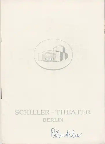 Schiller-Theater Berlin, Boleslaw Barlog, Alfred Beßler: Programmheft Bertolt Brecht HERR PUNTILA UND SEIN KNECHT MATTI Premiere 2. April 1965 Spielzeit 1964 / 65 Heft 161. 