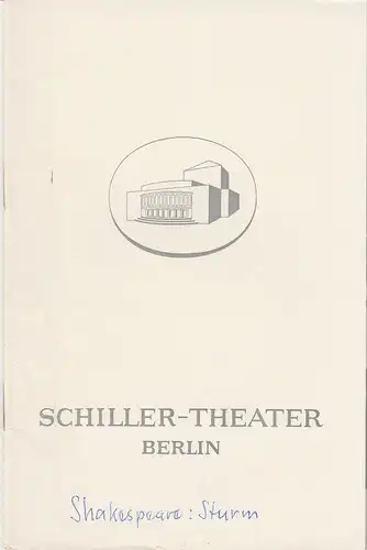 Schiller-Theater Berlin, Boleslaw Barlog, Albert Beßler: Programmheft William Skakespeare DER STURM Spielzeit 1967 / 68. 