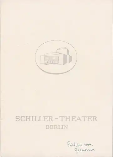 Schiller-Theater Berlin, Boleslaw Barlog, Albert Beßler: Programmheft Calderon del la Barca DER RICHTER VON ZALAMEA Spielzeit 1961 / 62 Heft 114. 