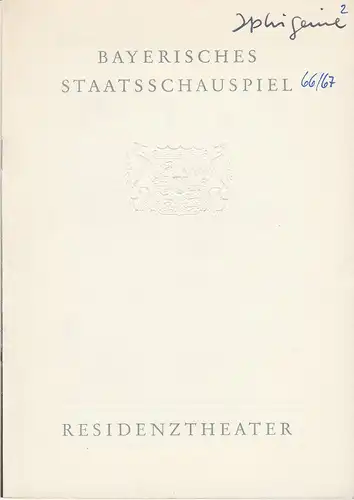 Bayerisches Staatsschauspiel, Helmut Henrichs, Dieter Hackemann: Programmheft Neuinszenierung Johann Wolfgang von Goethe IPHIGENIE AUF TAURIS Premiere 1.November 1966 Residenztheater Spielzeit 1966 / 67. 