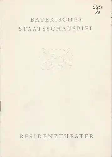 Bayerisches Staatsschauspiel, Helmut Henrichs, Gerhard Reuter: Programmheft Franz Molnar LILIOM Premiere 2. Juli 1964 Residenztheater Spielzeit 1963 / 64. 