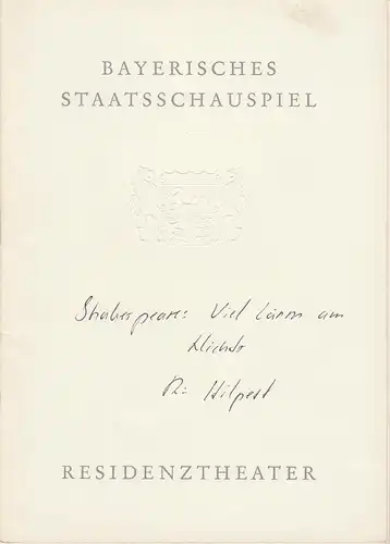 Bayerisches Staatsschauspiel, Helmut Henrichs, Gerhard Reuter: Programmheft William Shakespeare VIEL LÄRM UM NICHTS Residenztheater Spielzeit 1963 / 64. 