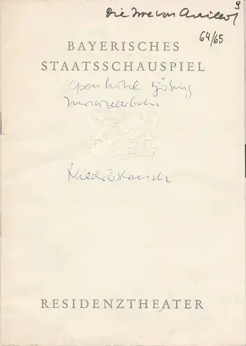 Bayerisches Staatsschauspiel, Helmut Henrichs, Gerhard Reuter: Programmheft Neuinszenierung Jean Giraudoux DIE IRRE VON CHAILLOT Premiere 3. Juni 1965 Residenztheater Spielzeit 1964 / 65. 