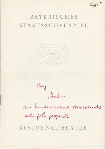 Bayerisches Staatsschauspiel, Helmut Henrichs, Ernst Wendt: Programmheft Julius Hay HABEN Premiere 26. Juli 1967 Residenztheater Spielzeit 1966 / 67. 