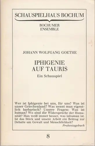 Schauspielhaus Bochum, Vera Sturm. Programmheft Goethe: IPHIGENIE AUF TAURIS Probentagebuch Premiere 22.1.1980 Spielzeit 1979 / 80 Bochumer Ensemble Nr. 8. 