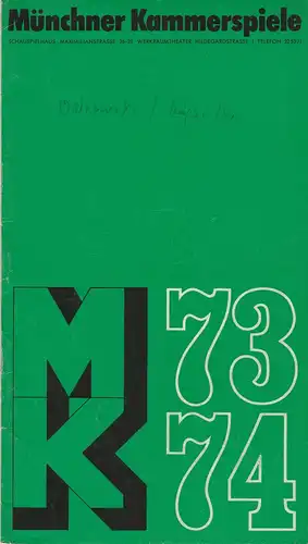Münchner Kammerspiele, Hans-Reinhard Müller, Wolfgang Zimmermann: Programmheft Ostrowskij: Ein heißes Herz Premiere 15. September 1973 Schauspielhaus Spielzeit 1973 / 74 Heft 1. 