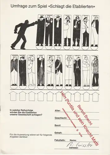 Nationaltheater Mannheim, Arnold Petersen, Ursula Rühle: Programmheft Bertolt Brecht: Herr Puntila und sein Knecht Matti Premiere 11. Mai 1980 Spielzeit 1979 / 80 Nr. 13. 