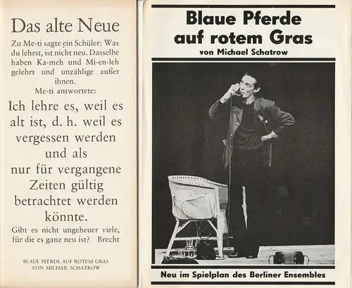 Berliner Ensemble, Staatstheater der DDR, Manfred Wekwerth, Bärbel Jaksch, Heinz Joswiakowski, Thomas Roth Programmheft BLAUE PFERDE AUF ROTEM GRAS von Michail Schatrow Premiere 3. Oktober 1980