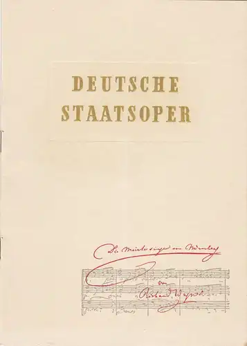 Deutsche Staatsoper Berlin, Peter-Erich Kloos: Programmheft Richard Wagner: DIE MEISTERSINGER VON NÜRNBERG 18. Oktober 1953. 