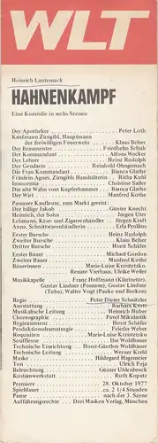 Westfälisches Landestheater WLT Castrop-Rauxel, Frieder Weber, Ernst Franz: Programmheft Heinrich Lautensack HAHNENKAMPF Premiere 28. Oktober 1977. 