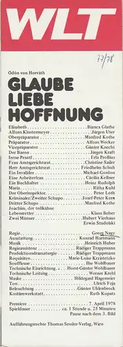 Westfälisches Landestheater WLT, Frieder Weber, Ernst Franz, Rüdiger Trappmann: Programmheft Ödön von Horvath GLAUBE LIEBE HOFFNUNG Premiere 7. April 1978 Spielzeit 1977 / 78. 