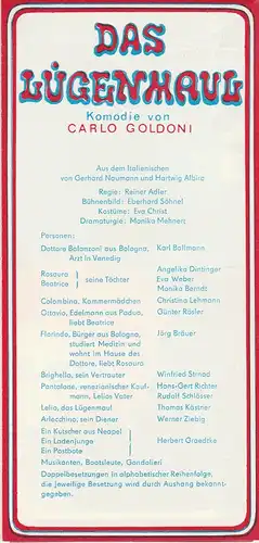 Landesbühnen Sachsen, Christian Pötzsch, Monika Mehnert, Eberhard Söhnel: Programmheft Carlo Goldoni DAS LÜGENHAUS Spielzeit 1972 / 73 Heft 9. 