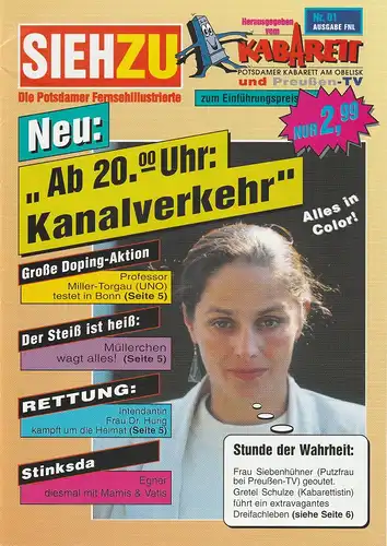 Potsdamer Kabarett am Obelisk und Preußen-TV, Helmut Fensch, Bernd A. Chmura: Programmheft Ab 20.00 Uhr: Kanalverkehr. 