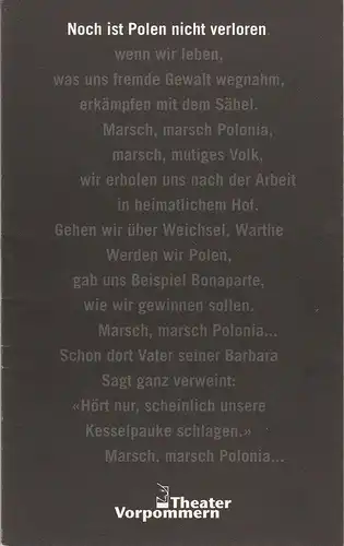 Theater Vorpommern, Rüdiger Bloch, Matthias Grätz Programmheft Jürgen Hofmann: NOCH IST POLEN NICHT VERLOREN Premiere 16. Oktober 1999 Spielzeit 1999 / 2000