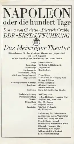 Das Meininger Theater, Albert Bußmann, Jürgen Groß, Dietrich Ziebart: Programmheft Christian Dietrich Grabbe NAPOLEON   5. September 1973 Spielzeit 1973 / 74 Heft 1. 
