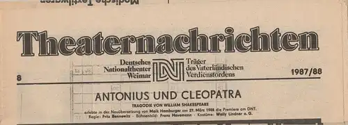 Deutsches Nationaltheater Weimar, Fritz Wendrich, Christine Schild Theaternachrichten Deutsches Nationaltheater Weimar 8 - 1987 / 88