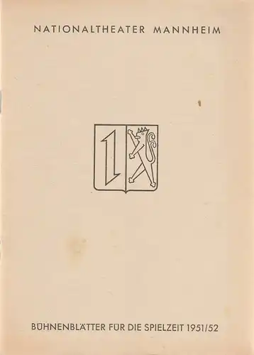 Nationaltheater Mannheim, Hans Schüler: Programmheft Ch. Gounod MARGARETHE Spielzeit 1951 / 52 Bühnenblätter Nr. 6. 