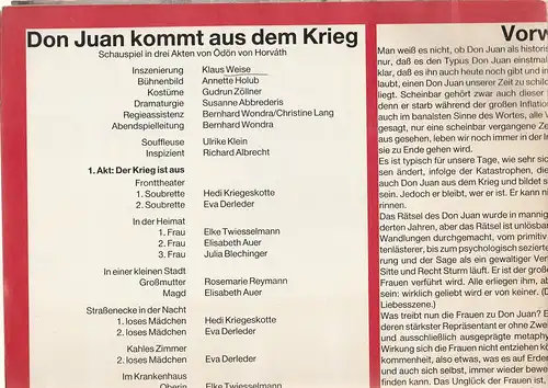 Nationaltheater Mannheim, Arnold Petersen, Susanne Abbrederis, Hans-Jörg Michel: Programmheft DON JUAN KOMMT AUS DEM KRIEG. Schauspiel von Ödön von Horvath. Spielzeit 1985 / 86 Nr. 10. 