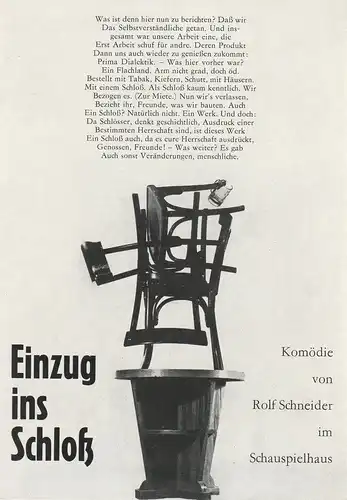 Leipziger Theater, Karl Kayser, Christoph Hamm, Hanne Röpke, Volker Wendt, Helga Wallmüller: Programmheft Rolf Schneider EINZUG INS SCHLOSS 21. Juni 1972 Spielzeit 1971 / 72 Heft 25. 