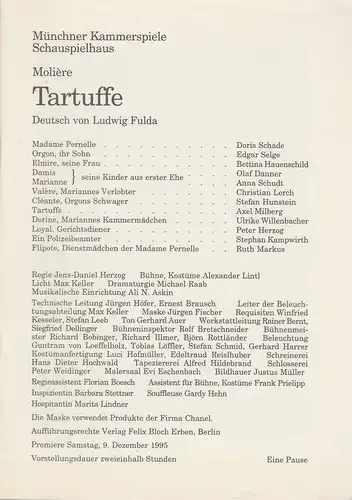 Münchner Kammerspiele, Dieter Dorn, Michael Raab, Hermann Malzer, Undine Damköhler: Programmheft Moliere TARTUFFE Premiere am 9. Dezember 1995 Schauspielhaus Spielzeit 1995 / 96 Heft 2. 