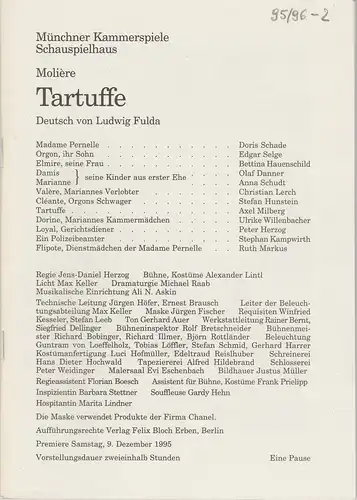 Münchner Kammerspiele, Dieter Dorn, Michael Raab, Hermann Malzer, Undine Damköhler, Michael Huthmann: Programmheft Tartuffe von Moliere. Premiere am 9. Dezember 1995 Schauspielhaus Spielzeit 1995 / 96 Heft 2. 