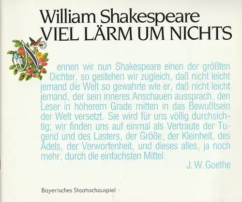 Bayerisches Staatsschauspiel, Kurt Meisel, Jörg-Dieter Haas, Otto König, Claus Seitz: Programmheft William Shakespeare Viel Lärm um nichts Premiere 18. Mai 1983. 