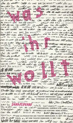 Theater Oberhausen, tip-theater im pott, Fritzdieter Gerhards, Frank Bischoff, Ellen Rothenbücher, Barbara Masson: Programmheft William Shakespeare WAS IHR WOLLT Premiere I 12.9.1990 Remscheid Premiere II 18.9.1990 Oberhausen Spielzeit 1990 / 91. 